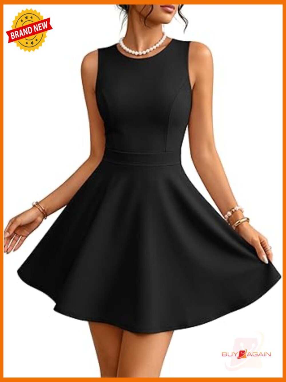 Sleeveless Crewneck A-Line Mini Dress with Built-in Lining